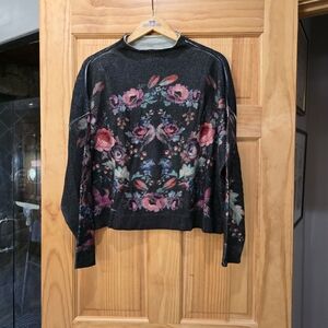 Pilcro Floral Patterned Sweater - Black and Multicolor